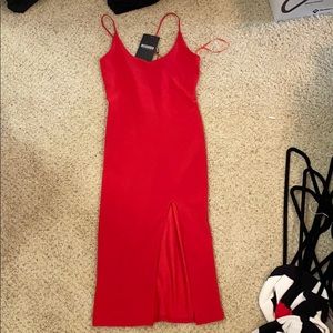 Red bodycon dress with slit